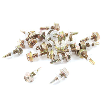 Harfington 20 Pcs Bronze Tone Hex Head 5mmx14mm Self Drilling Tapping Screw Fastener w Rubber Washer
