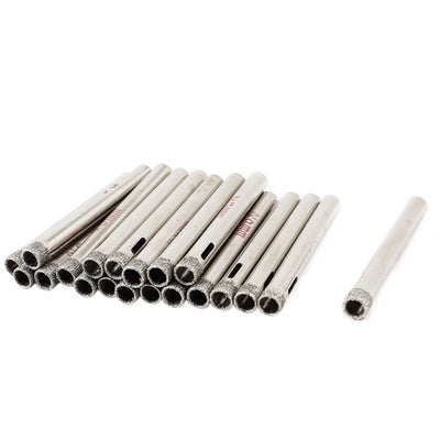 Harfington 20 Pcs Straight Shank 6mm Dia Diamond Coated Drill Bit Granite Marble Tile Glass Hole Saw Silver Tone