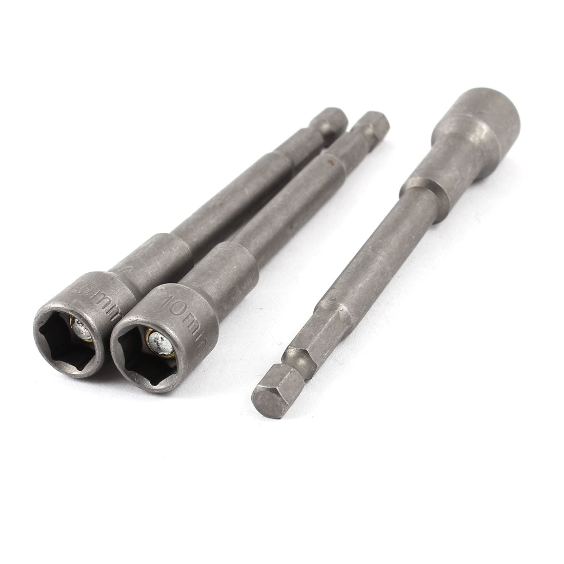 Harfington 3 Pcs Chrome-Vanadium 100mm Long 1/4" Shank 10mm Magnetic Hex Socket Nut Driver Setter