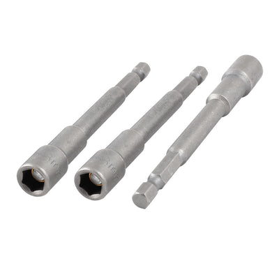 Harfington 3 Pcs Chrome-Vanadium 100mm Long 1/4" Shank 8mm Magnetic Hex Socket Nut Driver Setter