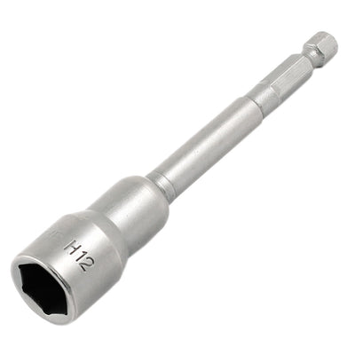 Harfington Chrome-Vanadium 100mm Long 1/4" Shank 12mm Magnetic Hex Socket Nut Driver Setter Bit