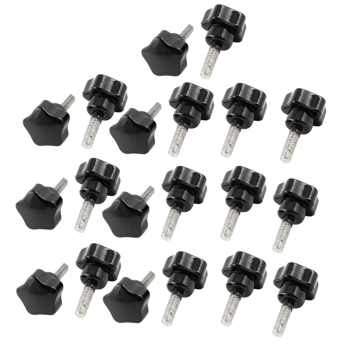 Harfington 20pcs 6mm x 20mm Male Thread Straight 25mm  Star Design Head Clamping Screw On Type Knob Black