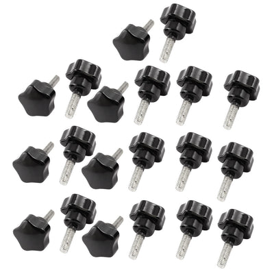 Harfington 20pcs 6mm x 20mm Male Thread Straight 25mm  Star Design Head Clamping Screw On Type Knob Black