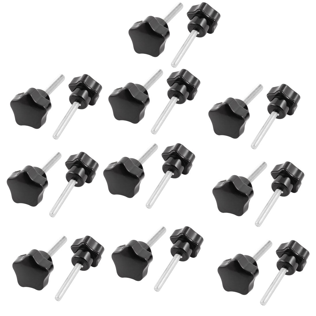 Harfington 20pcs 5mm x 40mm Male Thread Straight 25mm Star Design Head Clamping Screw On Type Knob Black
