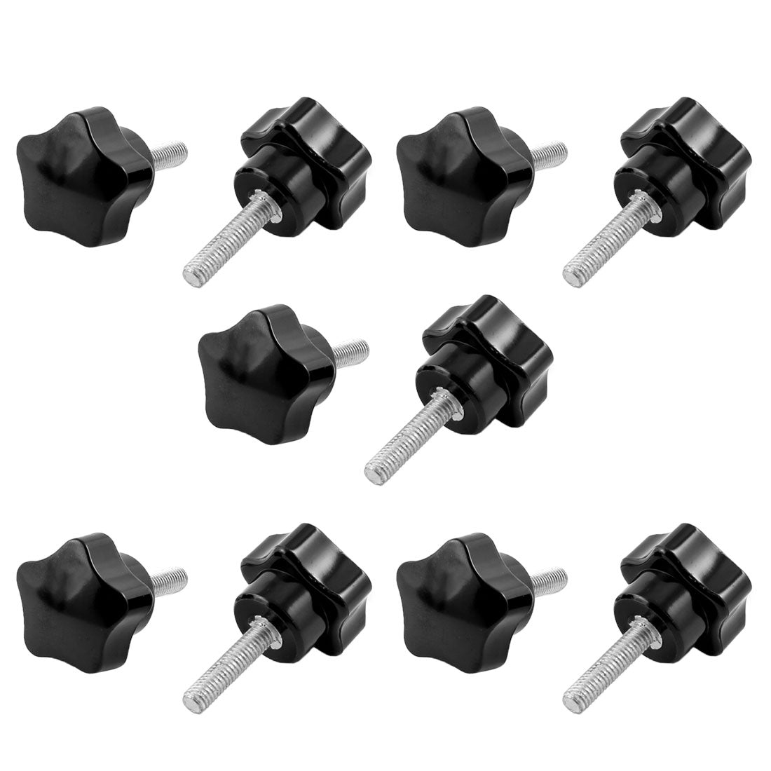 Harfington 10pcs Black 6mm Male Thread Screw On Type 32mm Star Head Straight Knurled Star Knobs