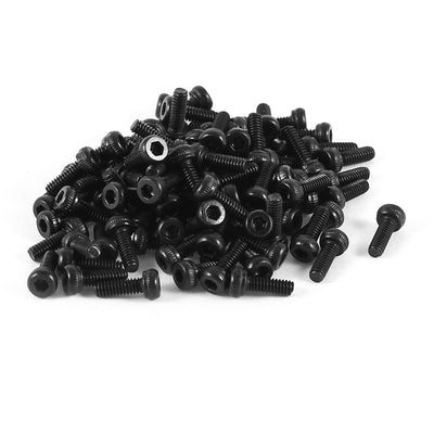 Harfington 100 Pcs Stainless Steel Hex Socket Knurled Pan Head Bolt Screw M2x6mm Black
