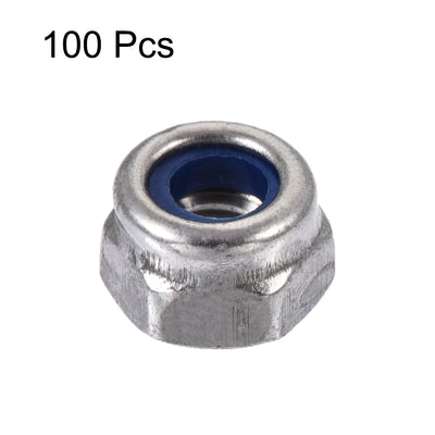 Harfington 100 Pcs 304HC A2 70 A2-70 Stainless Steel Hex Nylock Nyloc Lock Nut M4
