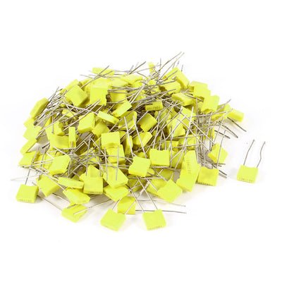 Harfington 150 Pcs 100V 0.1uF 100NF Radial Lead Box Type Film Correction Capacitors Yellow