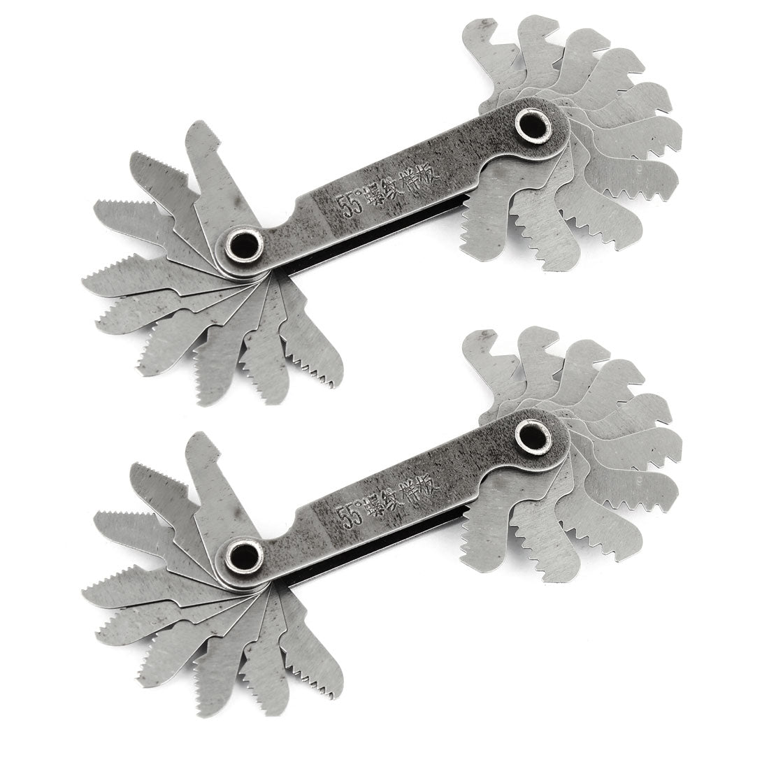 Harfington 2 Pcs Gray Folding 55 Degree 4-48 Thread Screw Pitch Gauge Measure Tool