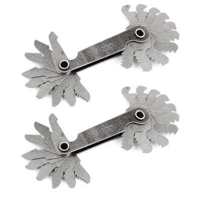 Harfington 2 Pcs Gray Folding 55 Degree 4-48 Thread Screw Pitch Gauge Measure Tool