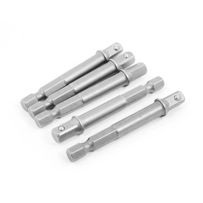 Harfington 5pcs 1/4" Hex Shank 1/4" Square Head Socket Bit Adapter Drill Nut Driver Extension Bar
