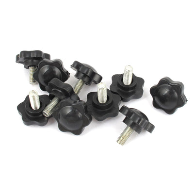 Harfington 10PCS M6 x 12mm x 25mm  Hardware Star Clamping Knob Black Silver Tone