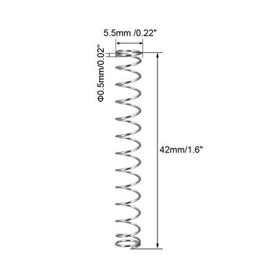 Harfington Compression Spring 0.5mm Wire Dia,5.5mm OD,42mm Free Length,Silver,20Pcs