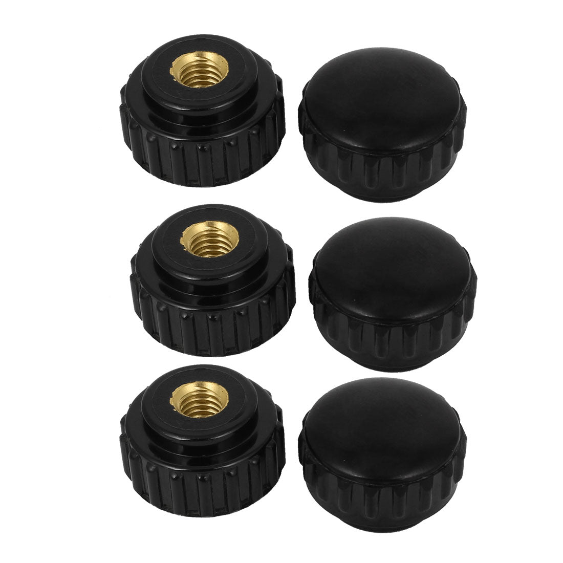 Harfington Round Shaped 1/16PT Female Thread Dia Brass Core Black Plastic Screw Knob 6pcs
