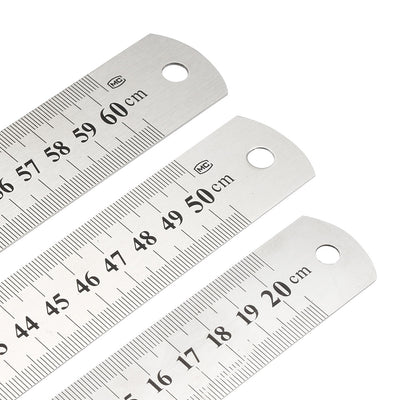 Harfington 3 in 1 20cm 50cm 60cm Measuring Range Double Sides   Office Woodworker Metric Scale Straight Ruler Silver Tone