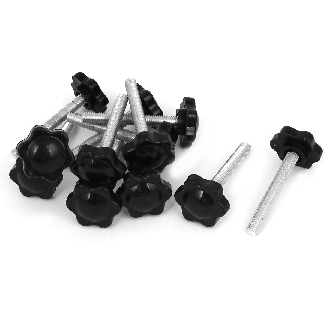 Harfington 12 Pcs Black Spare Part M6 x 45mm Male Threaded Knurled Grip Star Knob