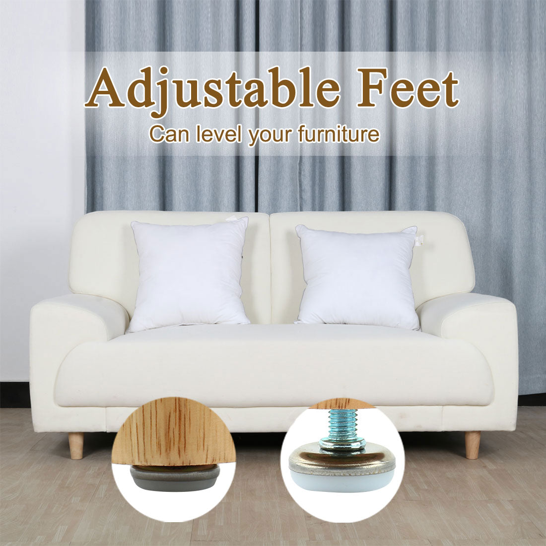 uxcell Uxcell 8mmx30mmx20mm Adjustable Threaded Metal Rod Leveling Guide Support Foot 4 Pcs