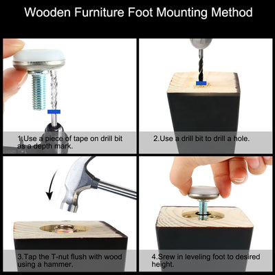 Harfington Uxcell 8mmx30mmx20mm Adjustable Threaded Metal Rod Leveling Guide Support Foot 4 Pcs