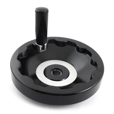 Harfington 18mmx200mm Round Black Plastic Handwheel Hand Wheel w Revolving Handle for Industrial Milling Machine