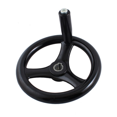 Harfington 18mmx200mm Round Black Plastic Three Spoke Hand Wheel Handwheel w Removable Handle for Milling Machine Lathe