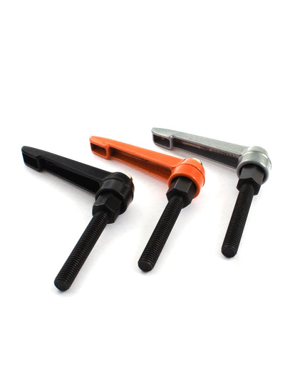 Harfington 3 Pcs M8x50mm Male Thread 75mm Long Orange Black Siver Tone Metal Adjustable Knob Handle Lever for Machinery