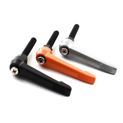 Harfington 3 Pcs M8x50mm Male Thread 75mm Long Orange Black Siver Tone Metal Adjustable Knob Handle Lever for Machinery