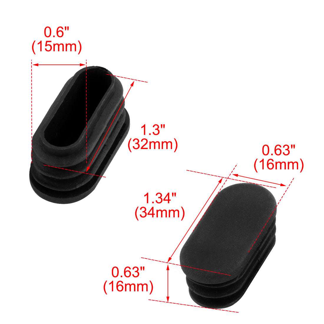 Harfington 16mm x 34mm Plastic Oval Shaped End Cup Tube Insert Black 24 Pcs