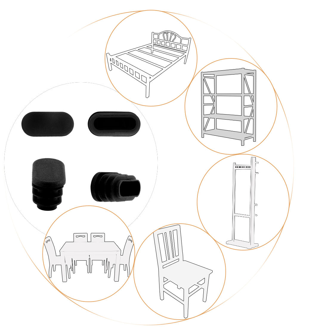 Harfington 16mm x 34mm Plastic Oval Shaped End Cup Tube Insert Black 24 Pcs