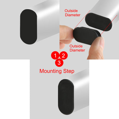 Harfington 16mm x 34mm Plastic Oval Shaped End Cup Tube Insert Black 24 Pcs