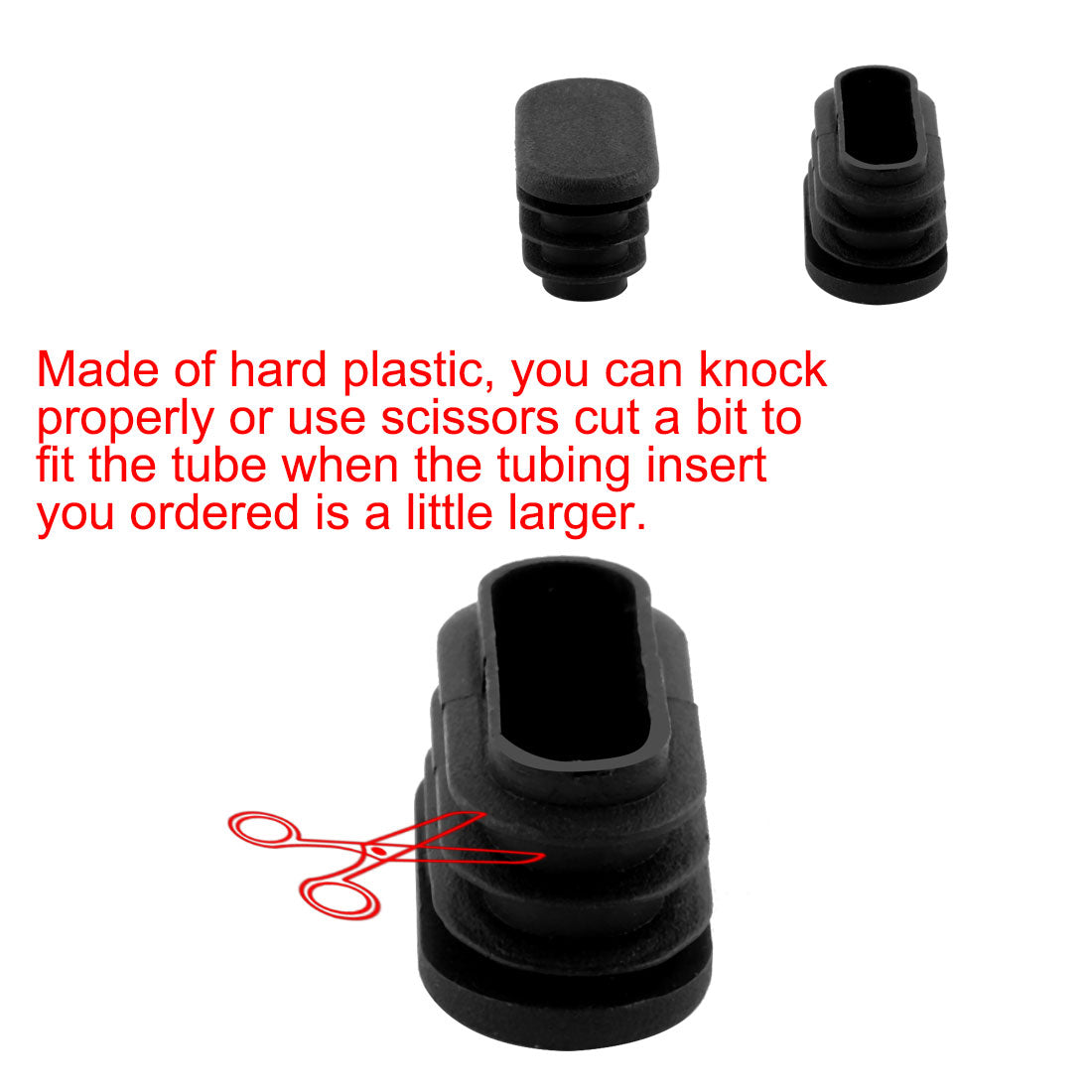 Harfington 16mm x 34mm Plastic Oval Shaped End Cup Tube Insert Black 24 Pcs