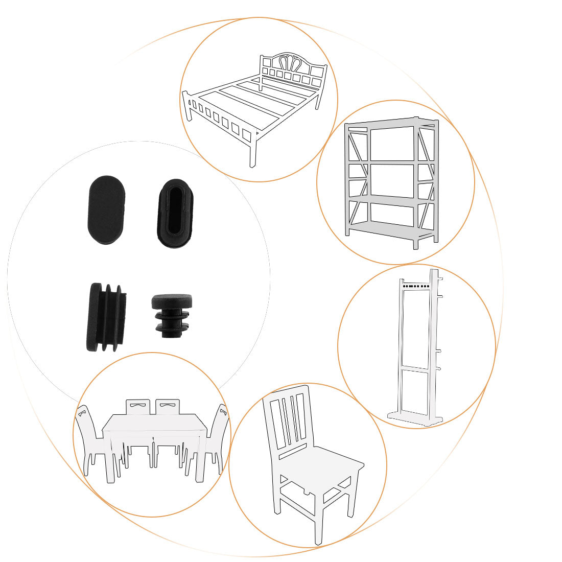 Harfington 16mm x 30mm Plastic Oval Shaped End Cup Tube Insert Black 24 Pcs