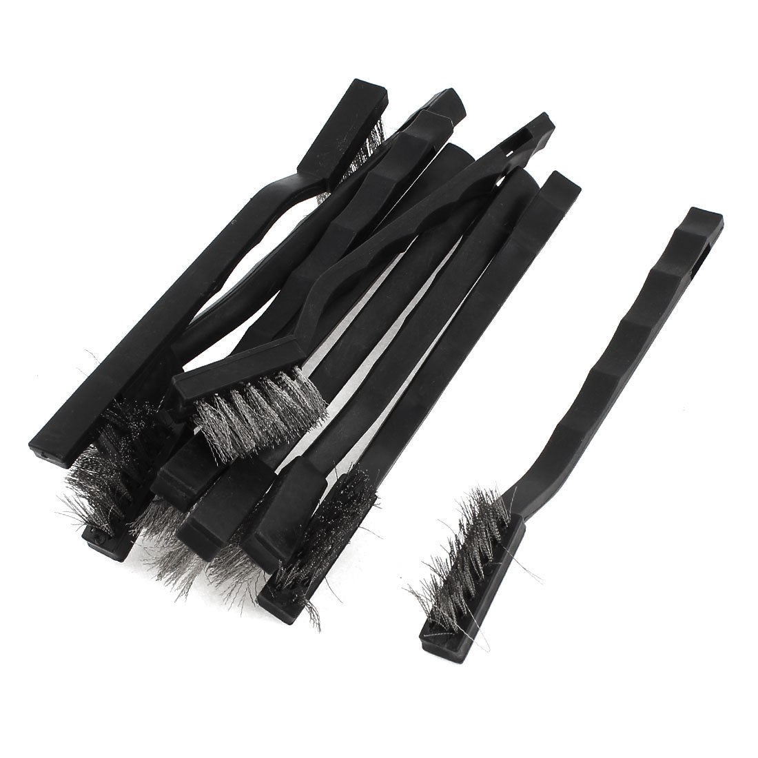 Harfington 17cm Length Black Plastic Handle Stainless Steel Wire Cleaning Brush 10 Pcs
