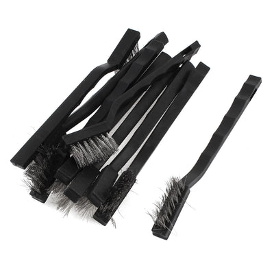 Harfington 17cm Length Black Plastic Handle Stainless Steel Wire Cleaning Brush 10 Pcs