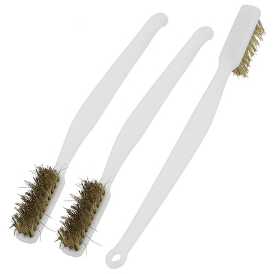 Harfington 18cm Length White Plastic Handle Brass Wire Cleaning Brush 3 Pcs