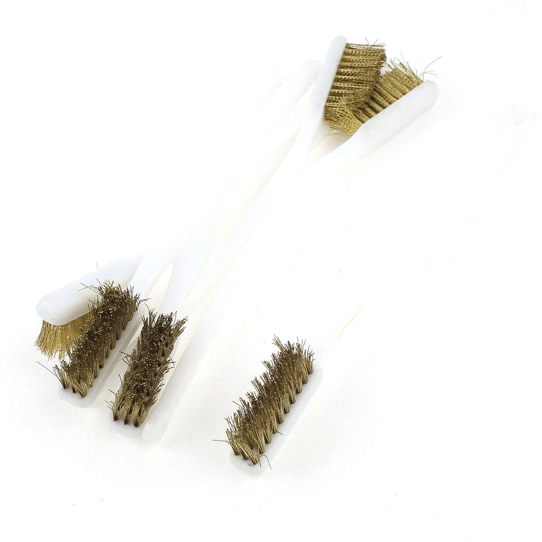 Harfington 18cm Length White Plastic Handle Brass Wire Cleaning Brush 6 Pcs