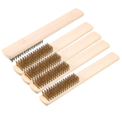 Harfington 20cm Length Wood Handle Brass Wire Cleaning Brush Hand Tool 5 Pcs