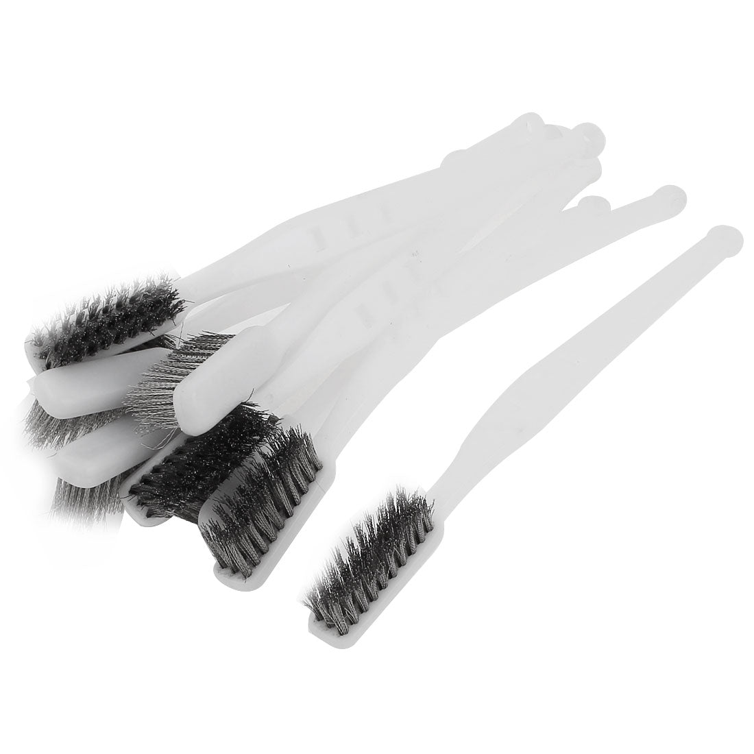 Harfington 17cm Length White Plastic Handle Steel Wire Cleaning Brush 10 Pcs