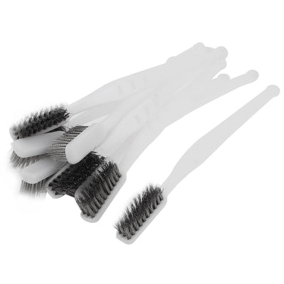 Harfington 17cm Length White Plastic Handle Steel Wire Cleaning Brush 10 Pcs