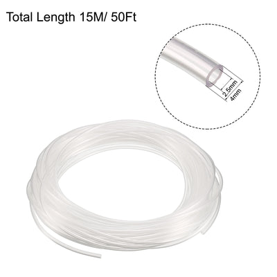 Harfington 15 Meter 50ft Transparent Polyurethane PU Air Tubing Hose Pipe 4mmx2.5mm