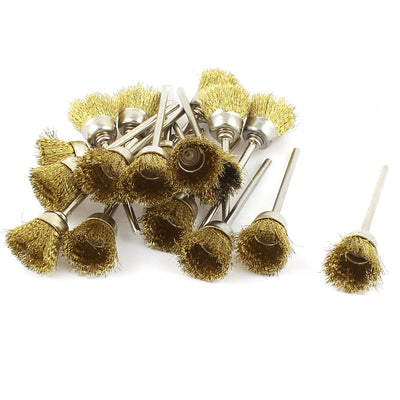 Harfington 18 Pcs 2.3mm Shank 15mm Cup Shape Brass Wire Polishing Brush for Rotary Tool