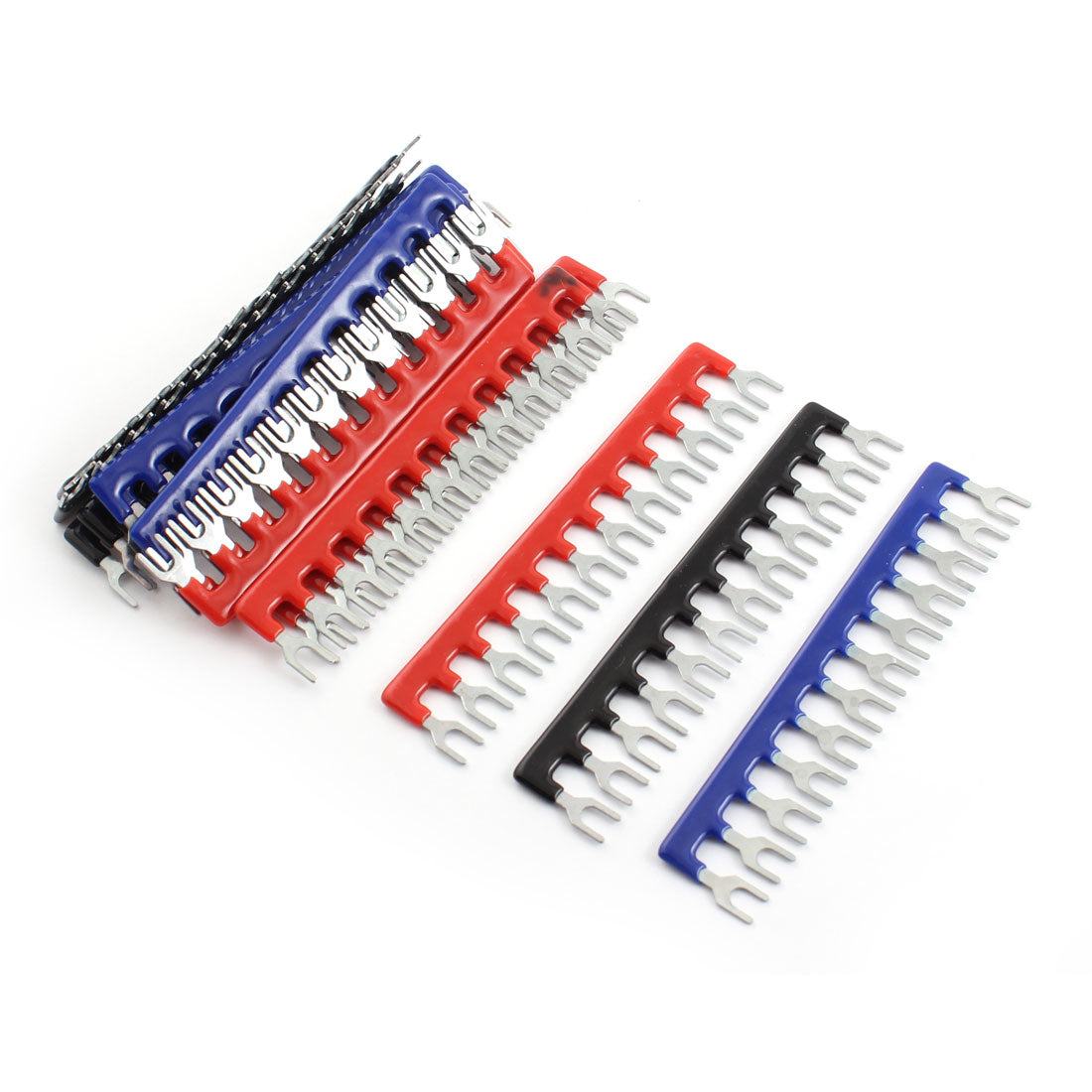 Harfington 15 Pcs Fork Type 12 Postions Terminal Strip Jumper Red+Black+Blue 400V 10A