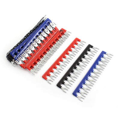 Harfington 15 Pcs Fork Type 12 Postions Terminal Strip Jumper Red+Black+Blue 400V 10A