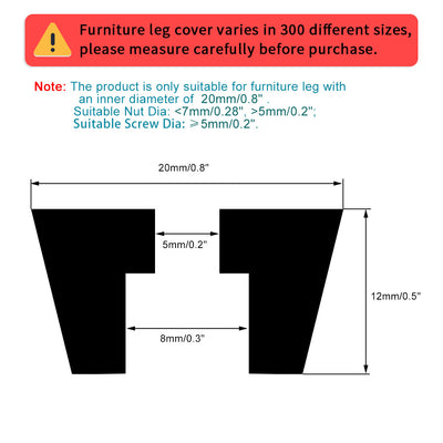 Harfington 12Pcs Home Office 5mm Hole Diameter Furniture Table Chair Leg Protector Cone Shaped Black Rubber Feet Pads