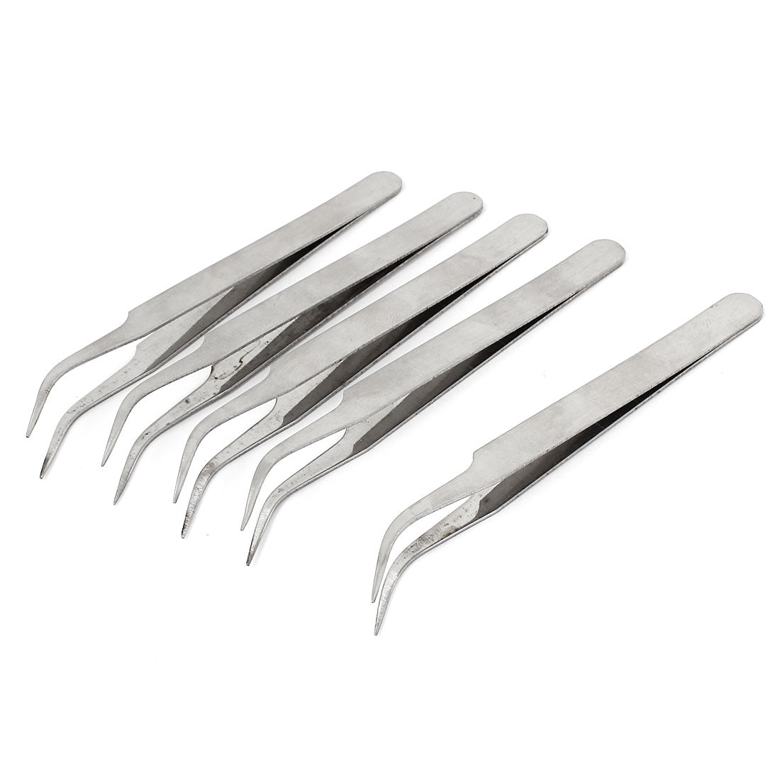Harfington Silver Tone Stainless Steel Jewelry Anti-static Curving Fine Tip Tweezer Maintenance Tool 4.5" Length 5pcs