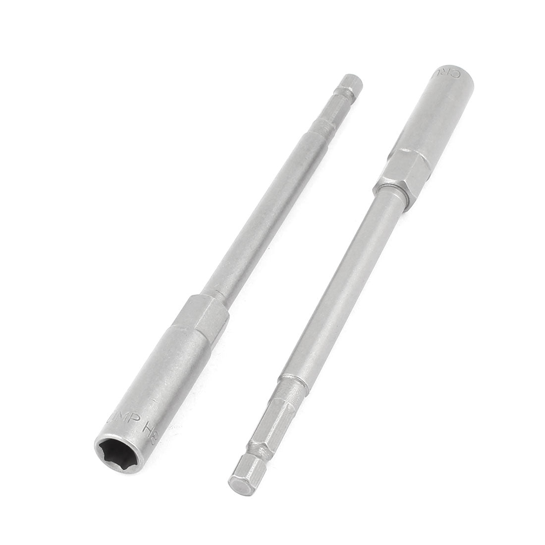 Harfington Gray Metal Screwdriver Drill 150mm x 8mm Hex Nut Driver Socket Bit 2PCS