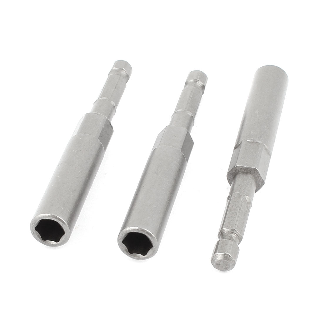 Harfington Gray Metal Screwdriver Drill 80mm x 7mm Hex Nut Driver Socket Bit 3 PCS