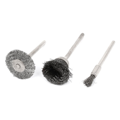 Harfington 3mm Shank Diameter Silver Tone Steel Wire Polishing Brush Wheel 3 in 1