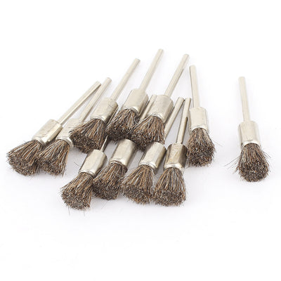 Harfington 11pcs 1/8" Shank Brown Bristle Pen Style Brush Polishing Buffing Polisher Tool