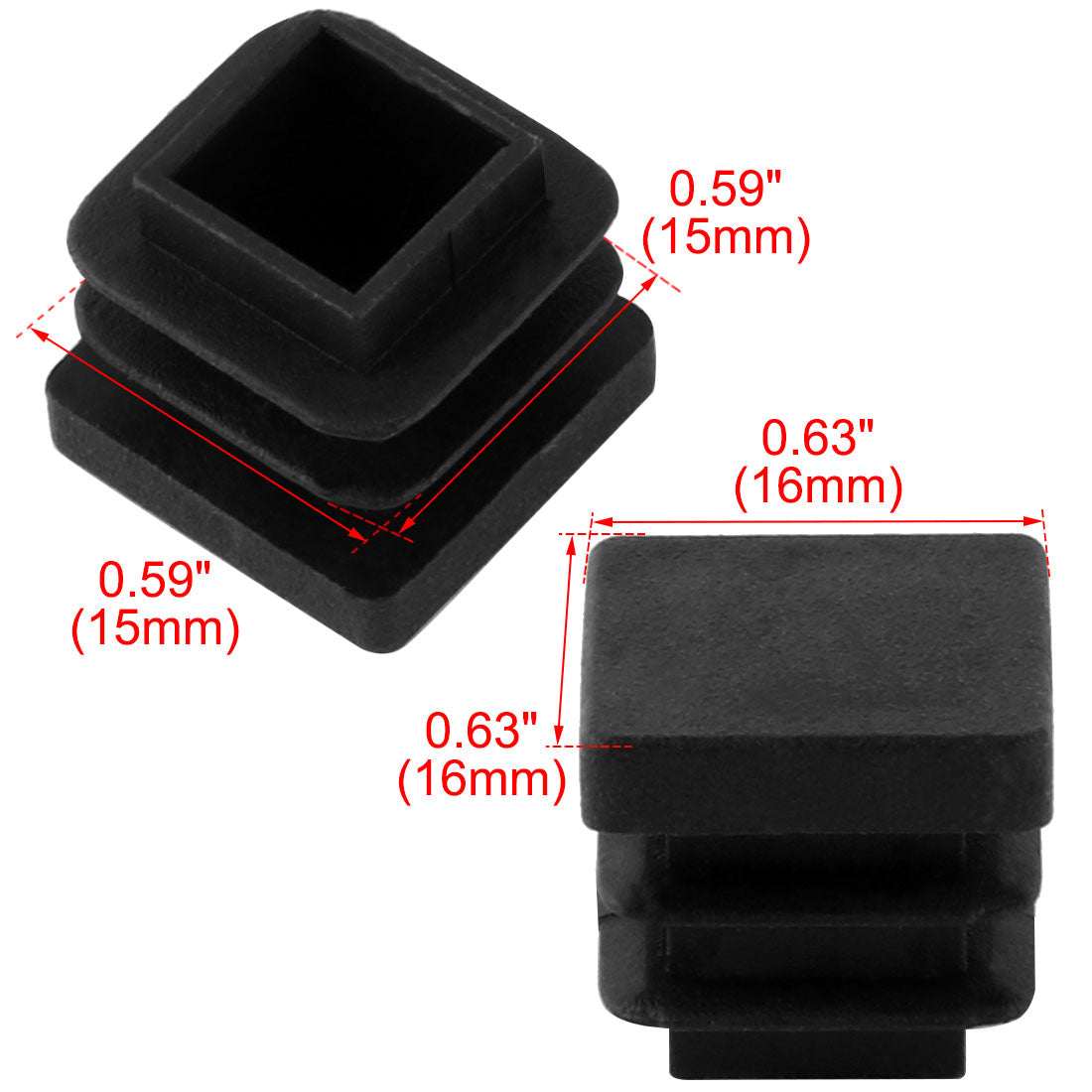 Harfington 16mm Plastic Blanking End Caps Square Tube Inserts Bungs Black 10Pcs