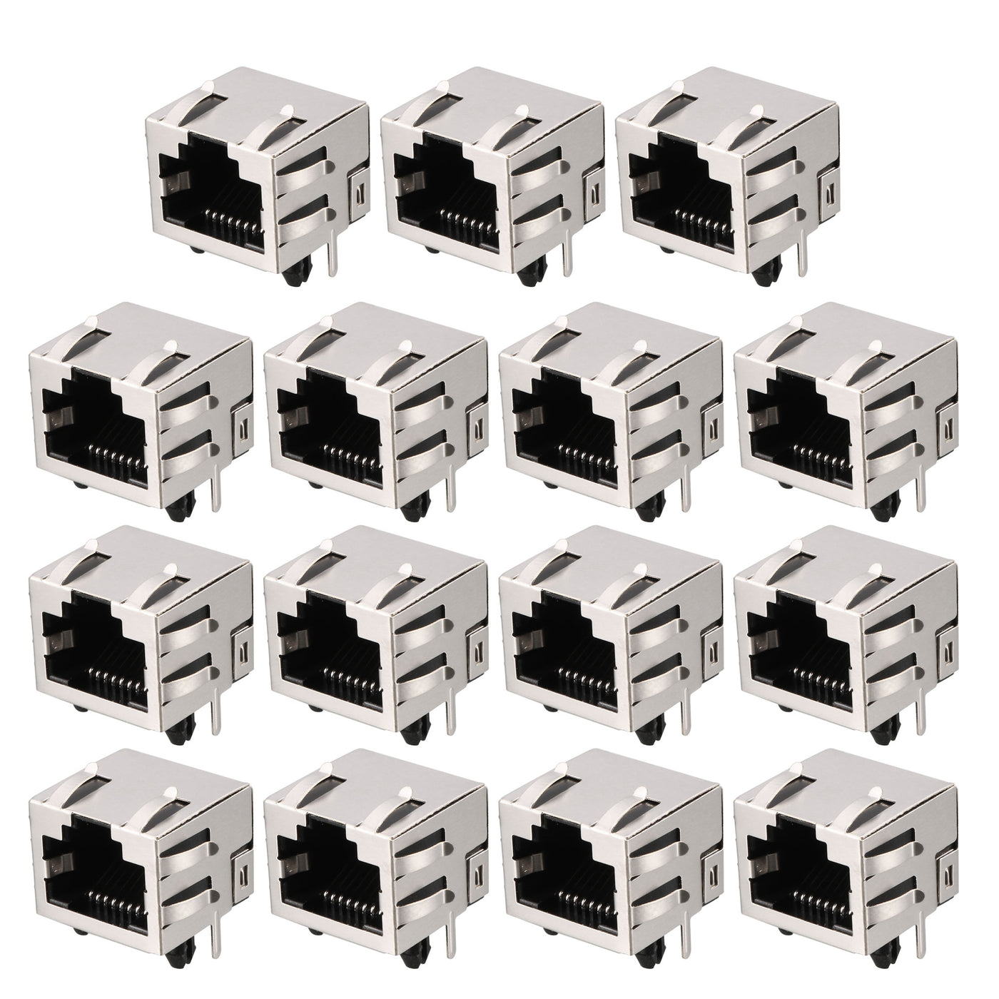 Harfington 15 Pcs 8 Positions Push in Horizontal Modular Network RJ45 8P8C PCB Jacks Sockets Female Connector 18mm Long